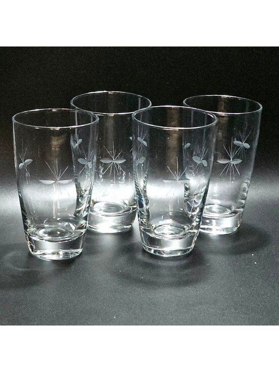 Libbey Other - 4 Libbey Starglow Highball Glasses 5.5” cut glass starlight stars MCM 12oz